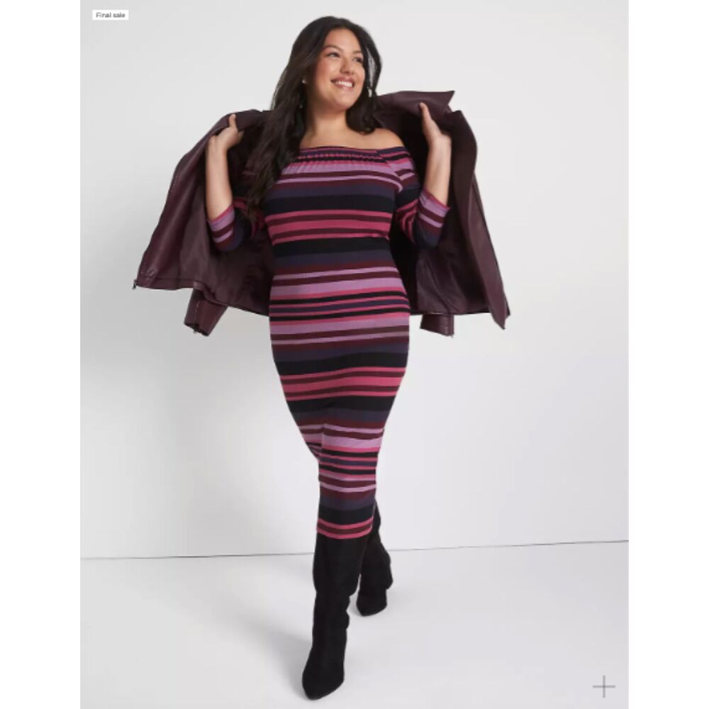 Lane Bryant Off-The-Shoulder Ribbed Bodycon Dress